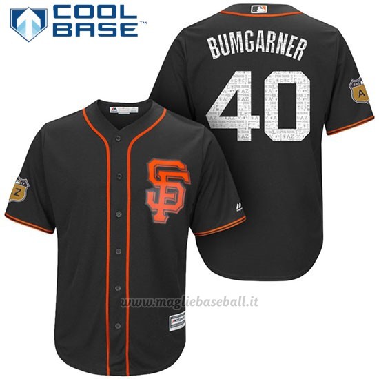Maglia Baseball Uomo San Francisco Giants Madison Bumgarner San Francisco Nero 2017 Allenamento Primaverile Cool Base Giocatore
